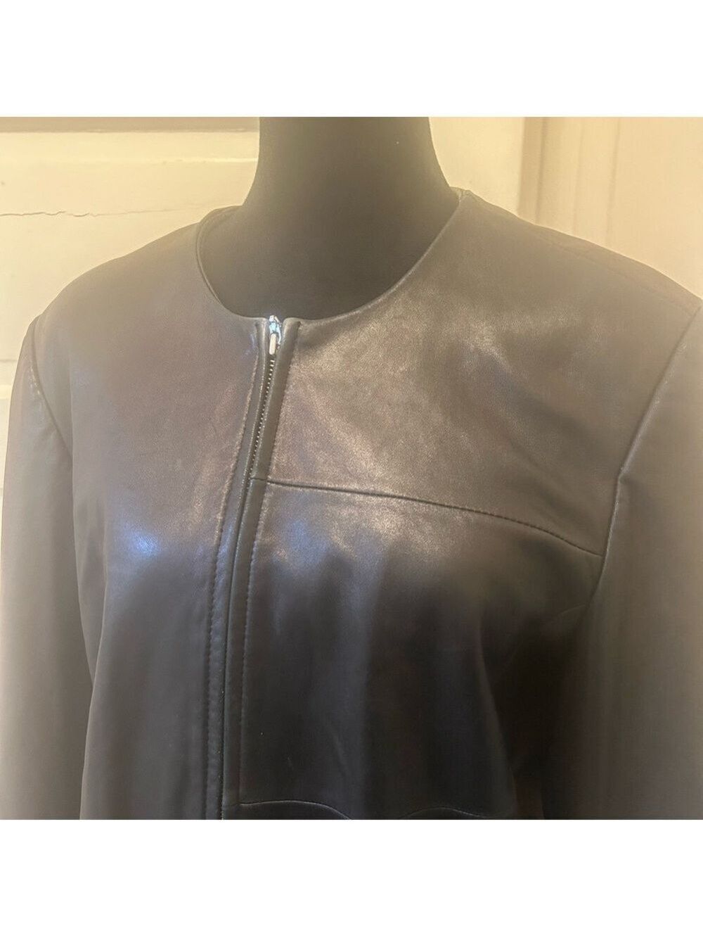 Classics Entier Women’s Leather Moto Jacket Sz 16 Black Full Zip Pockets - Picture 2 of 9